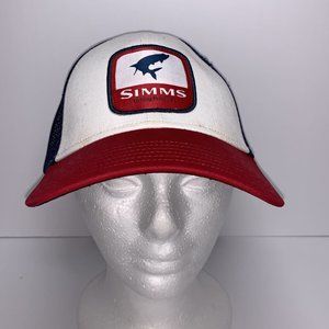 Simms Fishing Products Mesh Snapback Cap Hat Red White Blue Adjustable Trucker